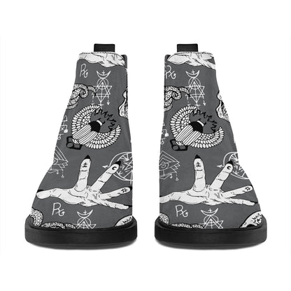 Gothic Wicca Curse Print Flat Ankle Boots