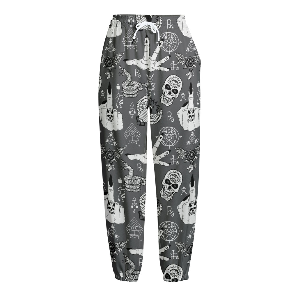 Gothic Wicca Curse Print Fleece Lined Knit Pants