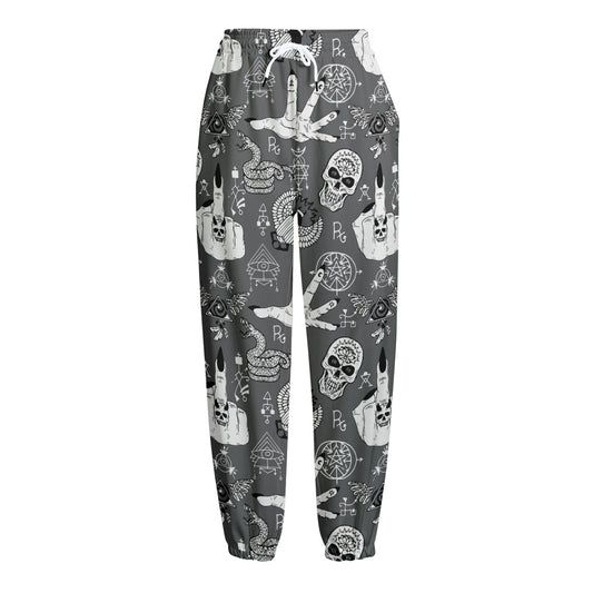 Gothic Wicca Curse Print Fleece Lined Knit Pants