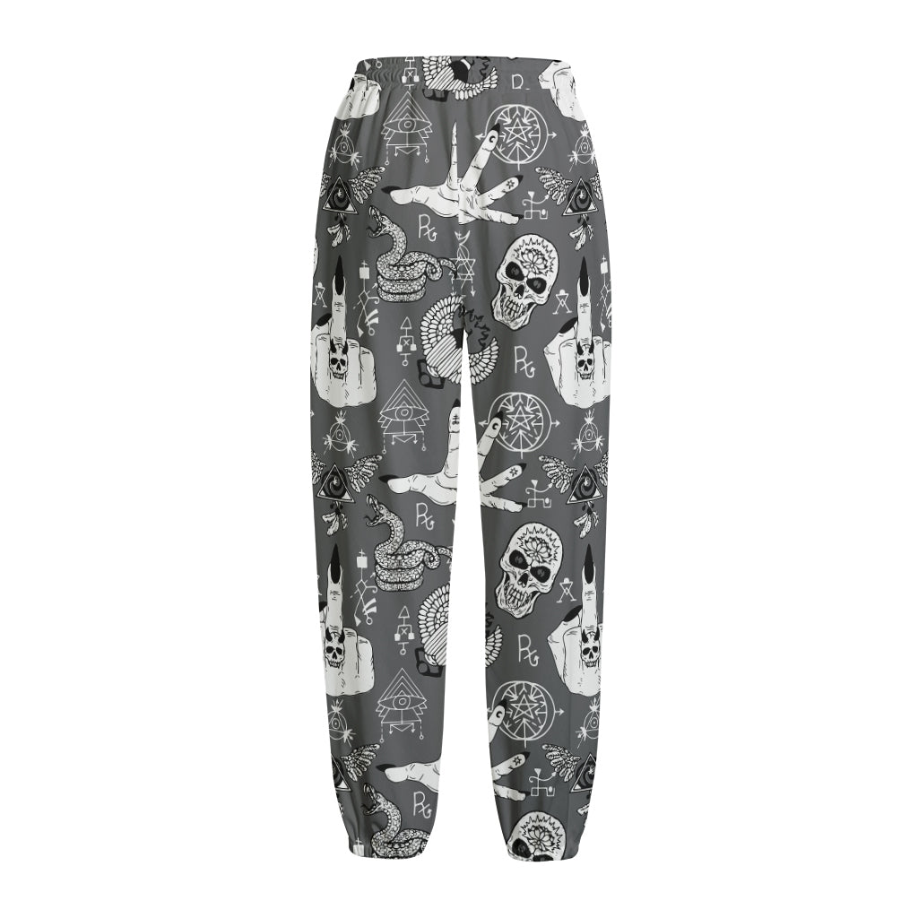 Gothic Wicca Curse Print Fleece Lined Knit Pants