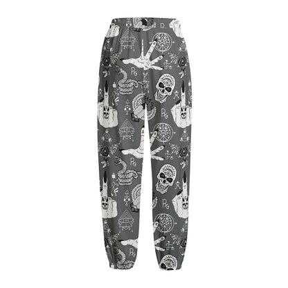 Gothic Wicca Curse Print Fleece Lined Knit Pants