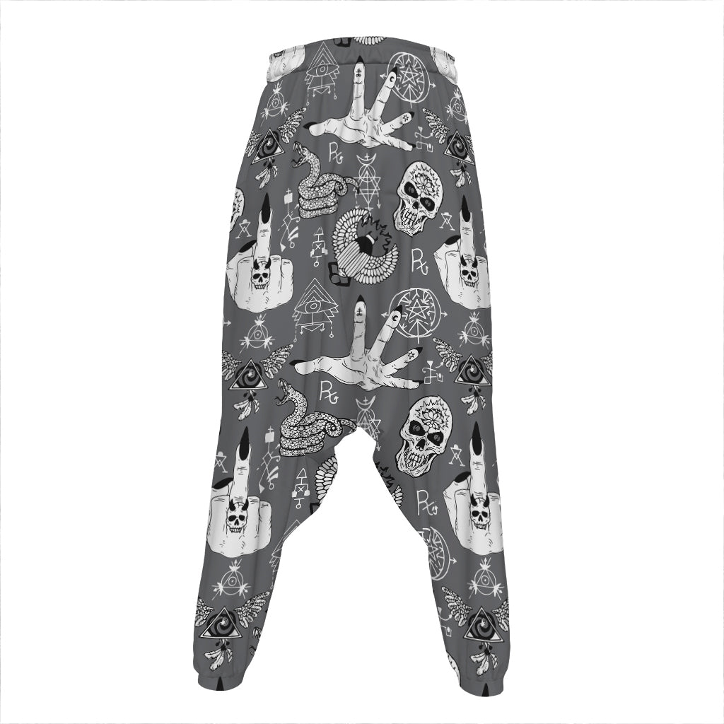Gothic Wicca Curse Print Hammer Pants