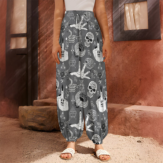 Gothic Wicca Curse Print Harem Pants