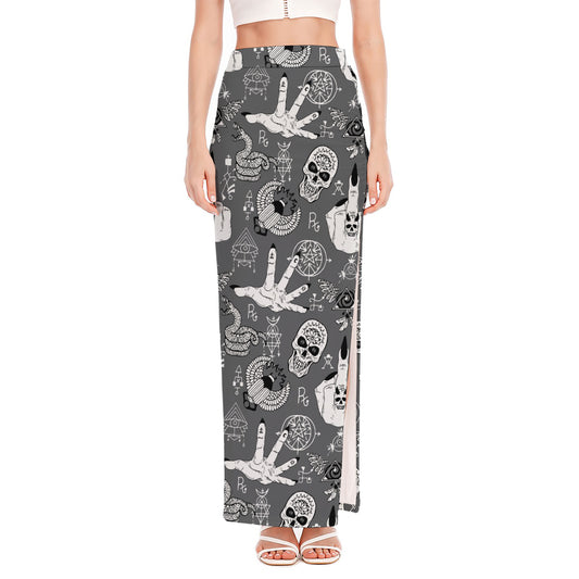 Gothic Wicca Curse Print High Slit Maxi Skirt