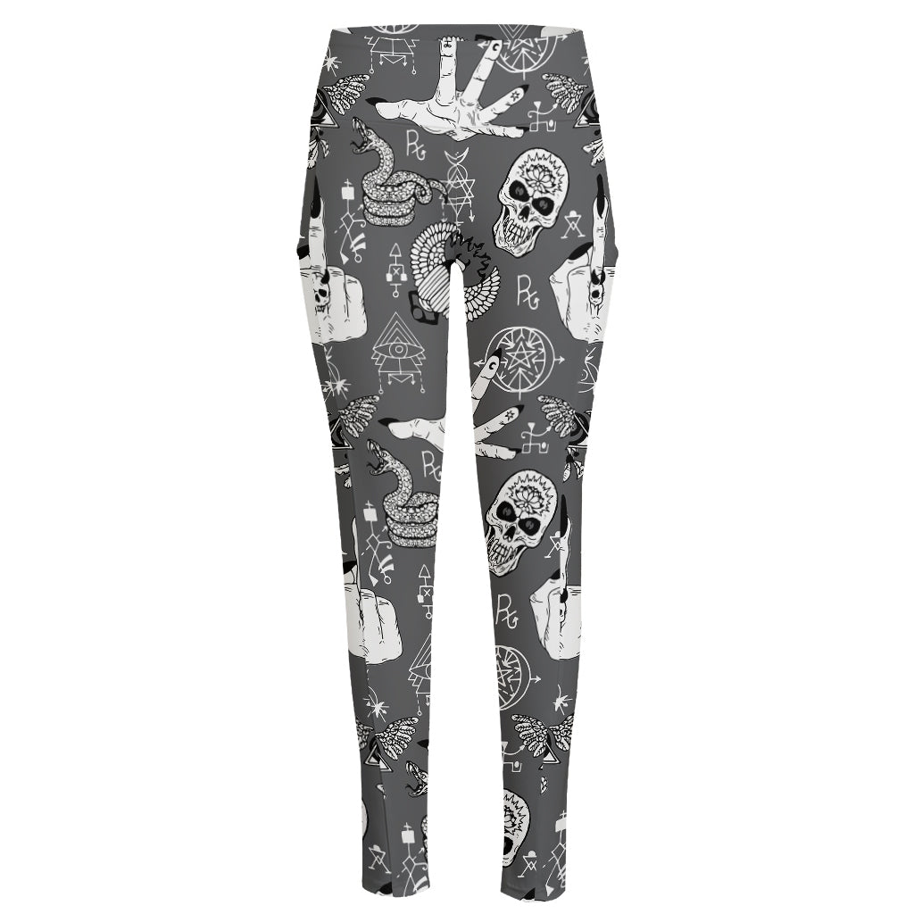 Gothic Wicca Curse Print High-Waisted Pocket Leggings