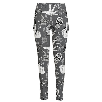 Gothic Wicca Curse Print High-Waisted Pocket Leggings