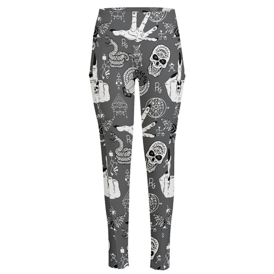 Gothic Wicca Curse Print High-Waisted Pocket Leggings
