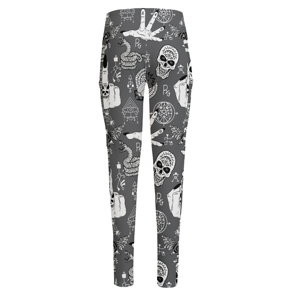 Gothic Wicca Curse Print High-Waisted Pocket Leggings
