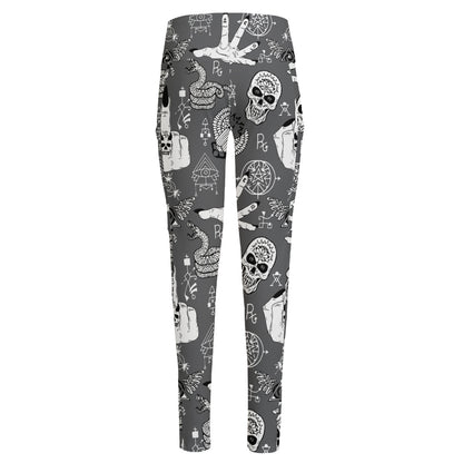Gothic Wicca Curse Print High-Waisted Pocket Leggings