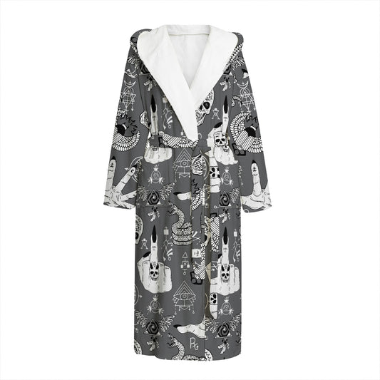 Gothic Wicca Curse Print Hooded Bathrobe