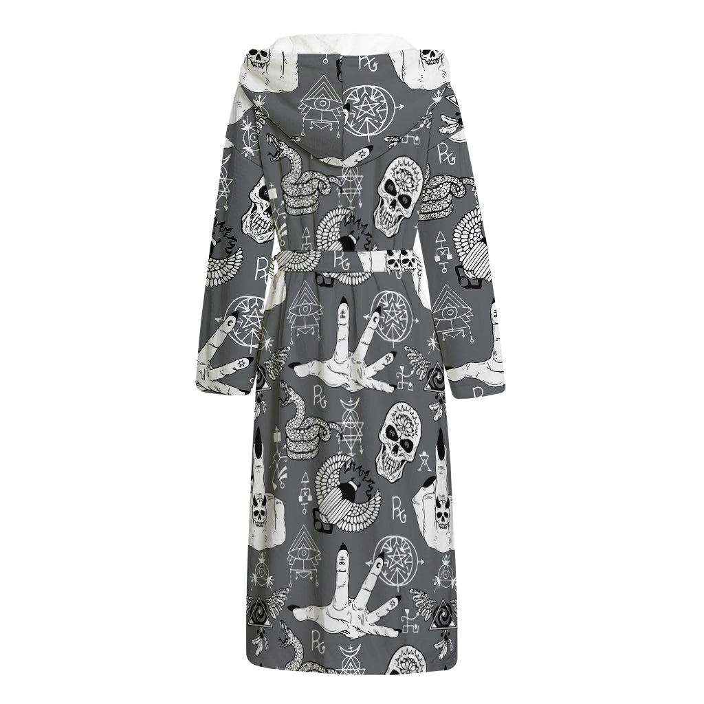 Gothic Wicca Curse Print Hooded Bathrobe
