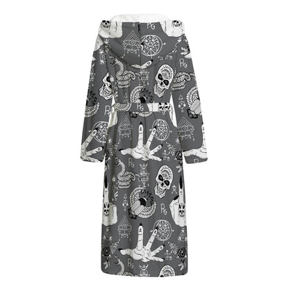 Gothic Wicca Curse Print Hooded Bathrobe