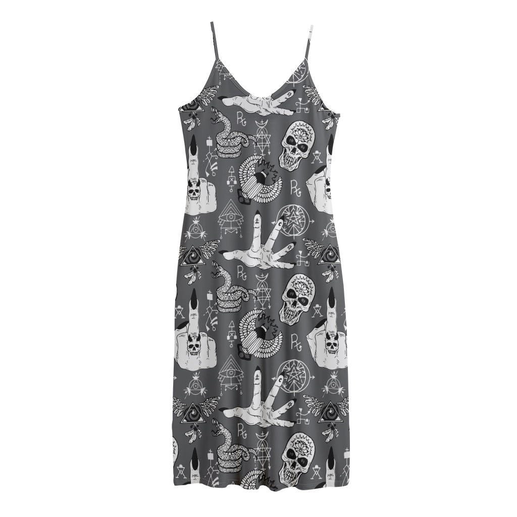 Gothic Wicca Curse Print Jersey Midi Cami Dress