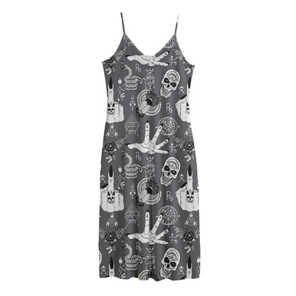 Gothic Wicca Curse Print Jersey Midi Cami Dress