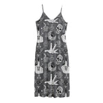 Gothic Wicca Curse Print Jersey Midi Cami Dress