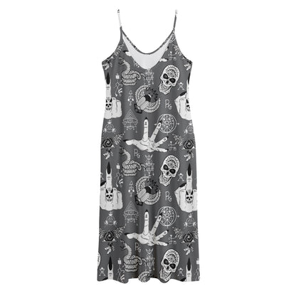 Gothic Wicca Curse Print Jersey Midi Cami Dress