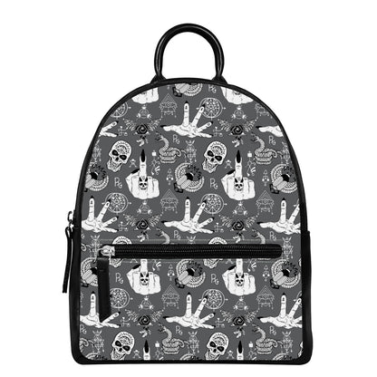 Gothic Wicca Curse Print Leather Backpack