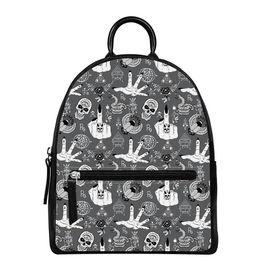 Gothic Wicca Curse Print Leather Backpack