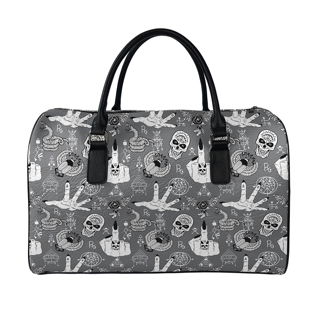 Gothic Wicca Curse Print Leather Duffle Bag