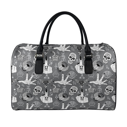 Gothic Wicca Curse Print Leather Duffle Bag