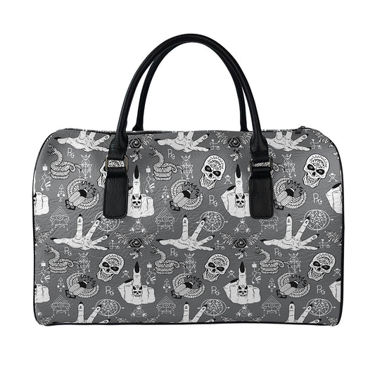 Gothic Wicca Curse Print Leather Duffle Bag
