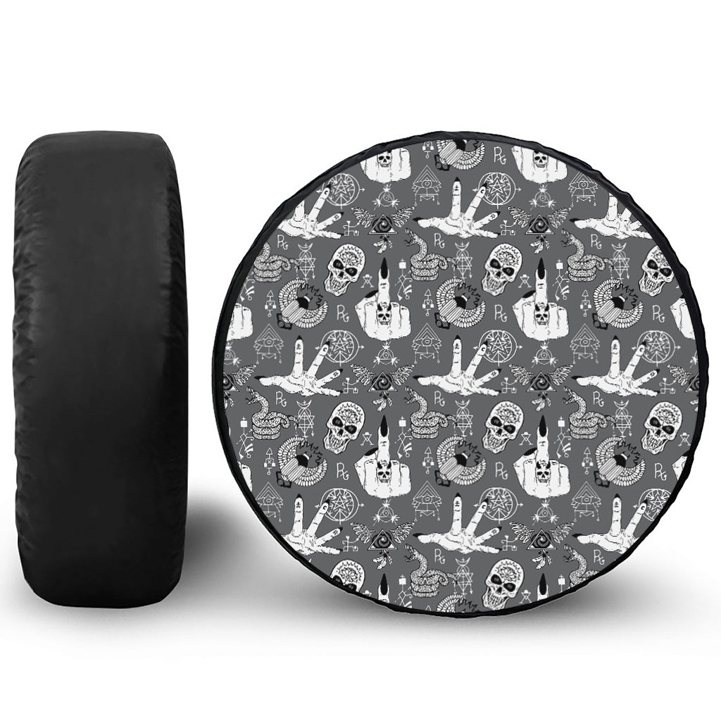 Gothic Wicca Curse Print Leather Spare Tire Cover