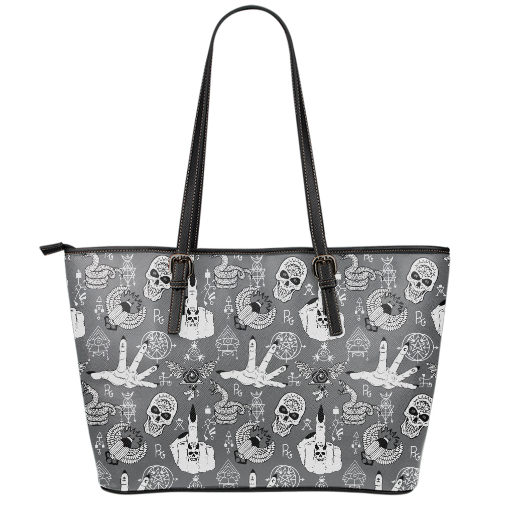 Gothic Wicca Curse Print Leather Tote Bag