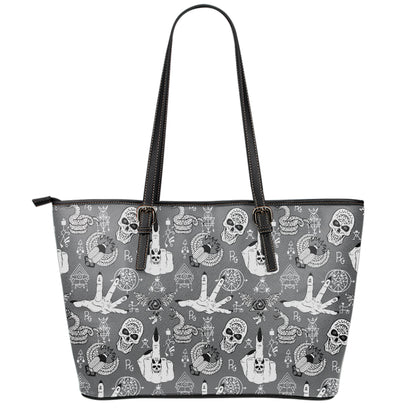 Gothic Wicca Curse Print Leather Tote Bag