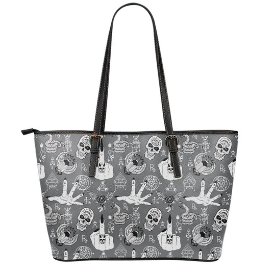 Gothic Wicca Curse Print Leather Tote Bag