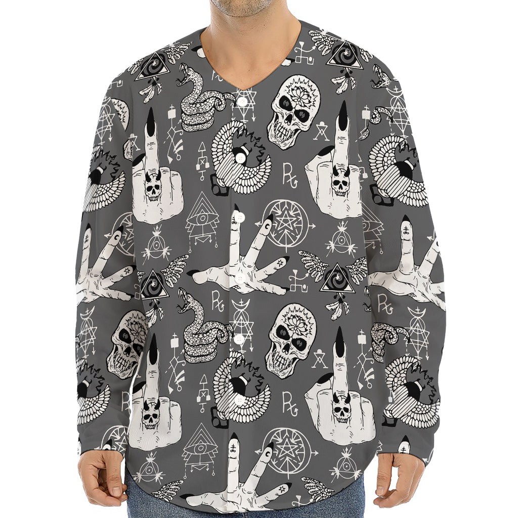 Gothic Wicca Curse Print Long Sleeve Baseball Jersey