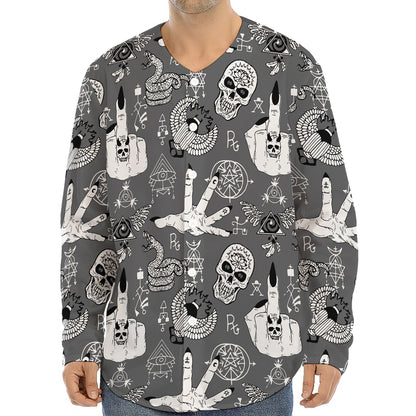 Gothic Wicca Curse Print Long Sleeve Baseball Jersey