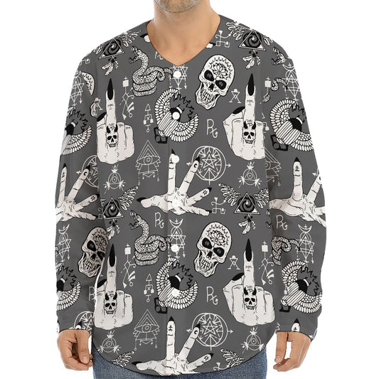 Gothic Wicca Curse Print Long Sleeve Baseball Jersey