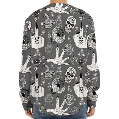 Gothic Wicca Curse Print Long Sleeve Baseball Jersey