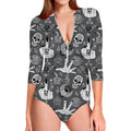 Gothic Wicca Curse Print Long Sleeve Swimsuit
