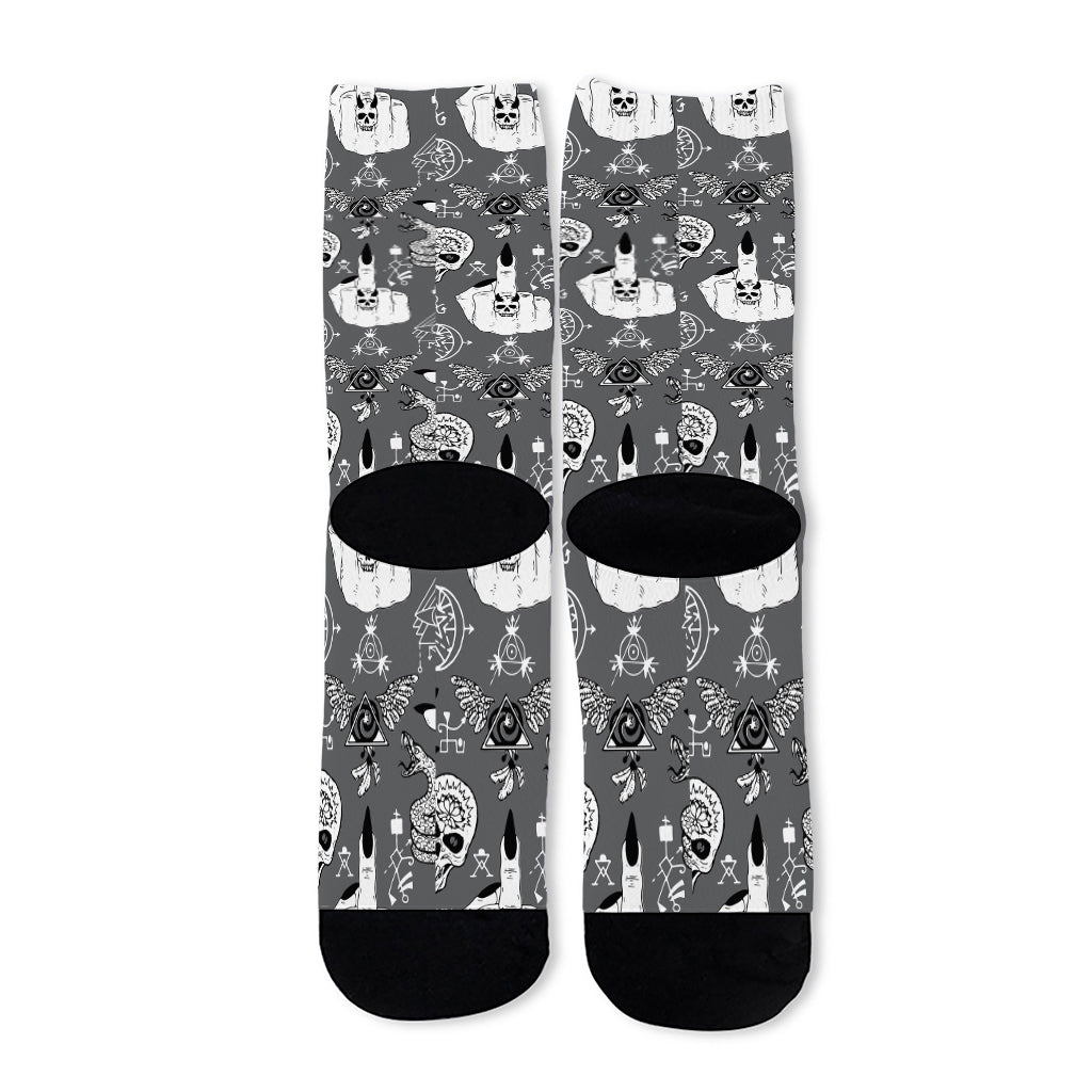 Gothic Wicca Curse Print Long Socks