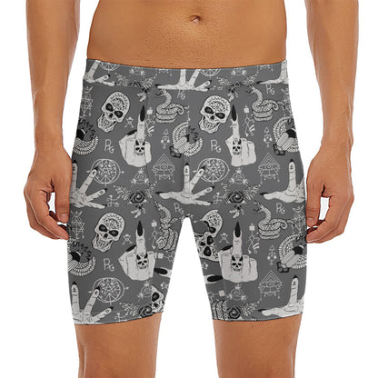 Gothic Wicca Curse Print Men's Long Boxer Briefs