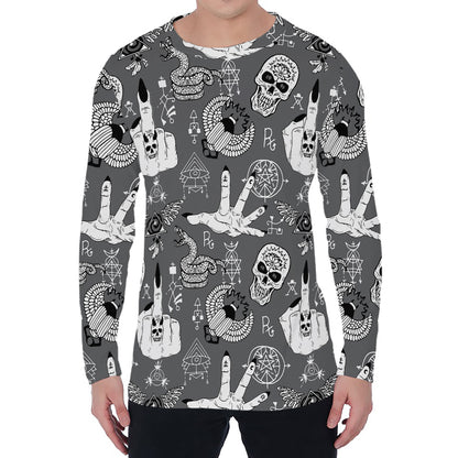Gothic Wicca Curse Print Men's Long Sleeve T-Shirt