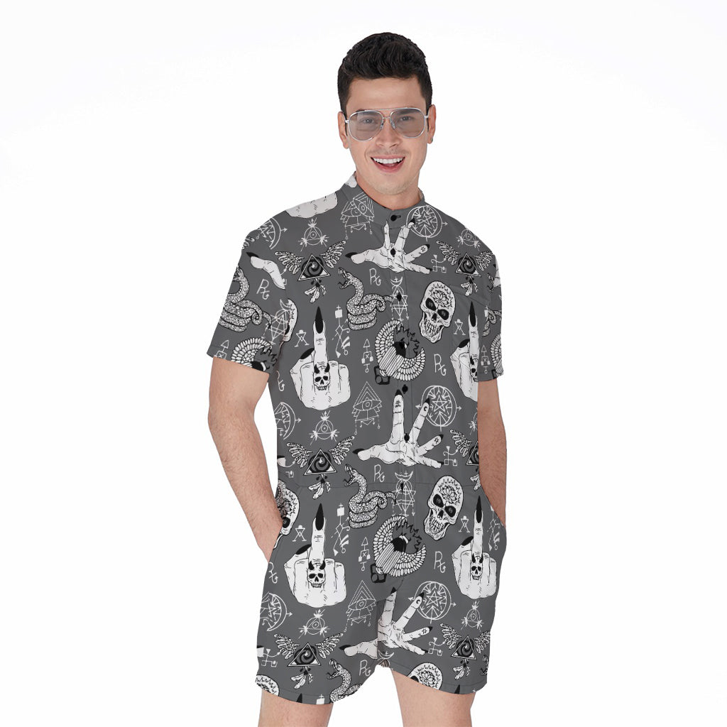 Gothic Wicca Curse Print Men's Rompers