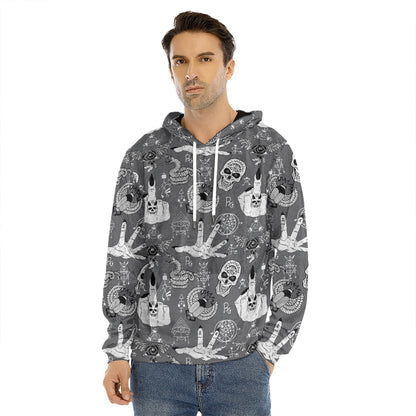 Gothic Wicca Curse Print Men's Velvet Pullover Hoodie