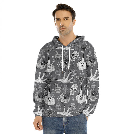 Gothic Wicca Curse Print Men's Velvet Pullover Hoodie