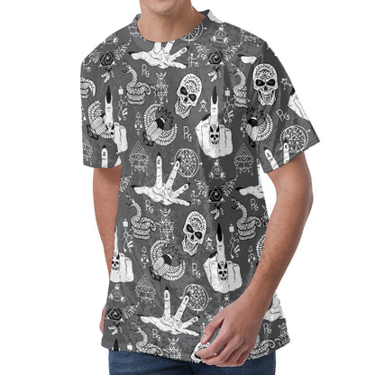 Gothic Wicca Curse Print Men's Velvet T-Shirt