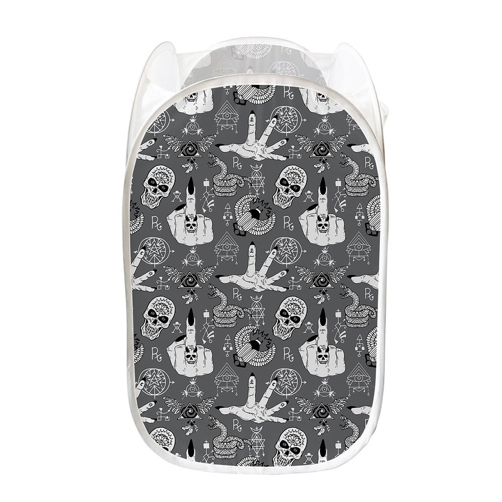 Gothic Wicca Curse Print Mesh Laundry Hamper