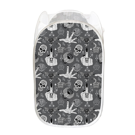 Gothic Wicca Curse Print Mesh Laundry Hamper