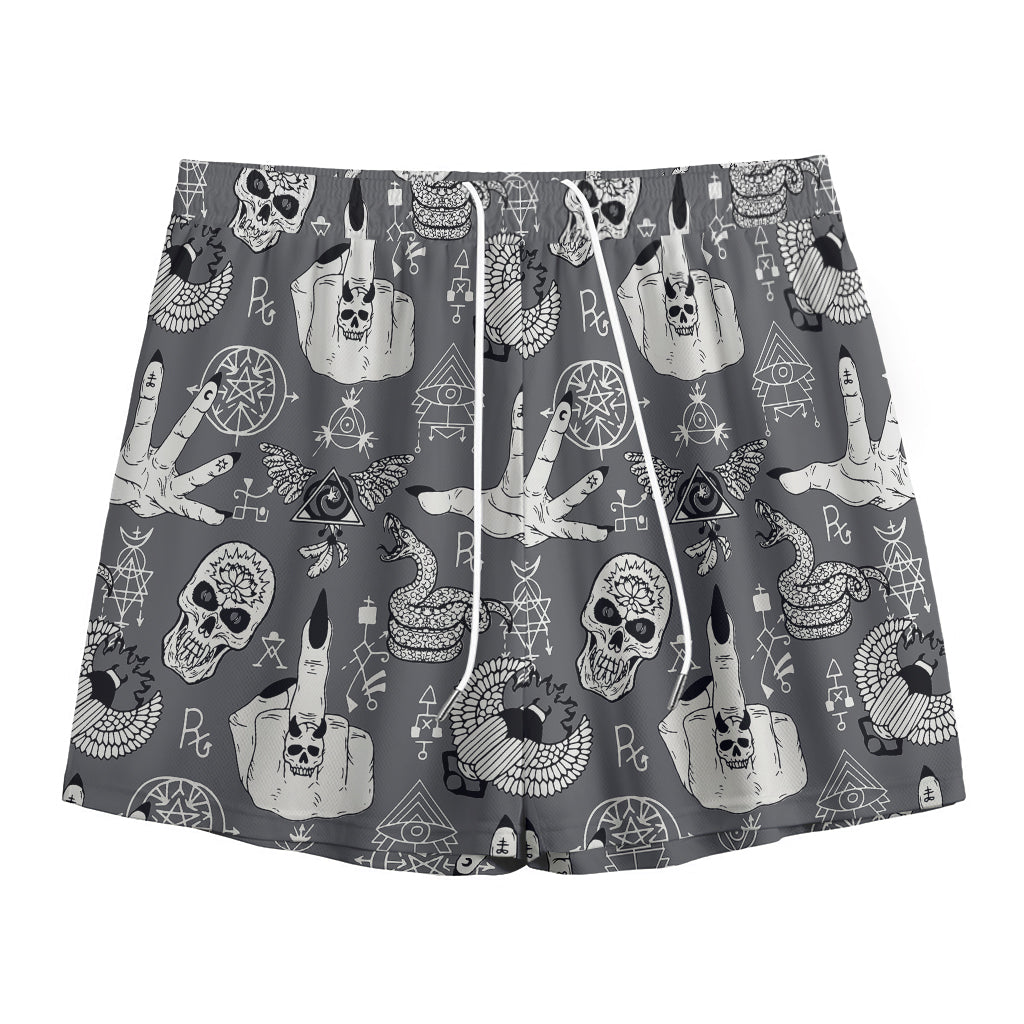 Gothic Wicca Curse Print Mesh Shorts