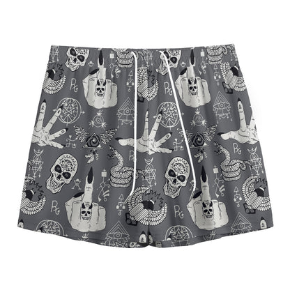 Gothic Wicca Curse Print Mesh Shorts