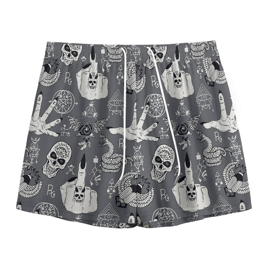 Gothic Wicca Curse Print Mesh Shorts