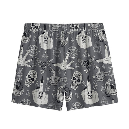Gothic Wicca Curse Print Mesh Shorts