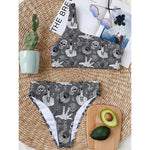 Gothic Wicca Curse Print One Shoulder Bikini Top