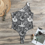 Gothic Wicca Curse Print One Shoulder Bodysuit