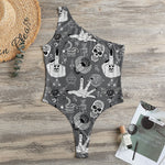 Gothic Wicca Curse Print One Shoulder Bodysuit